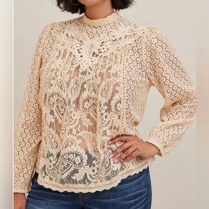 Torrid Mixed Lace Top, Cream, Size 00(equivalent to M/L)